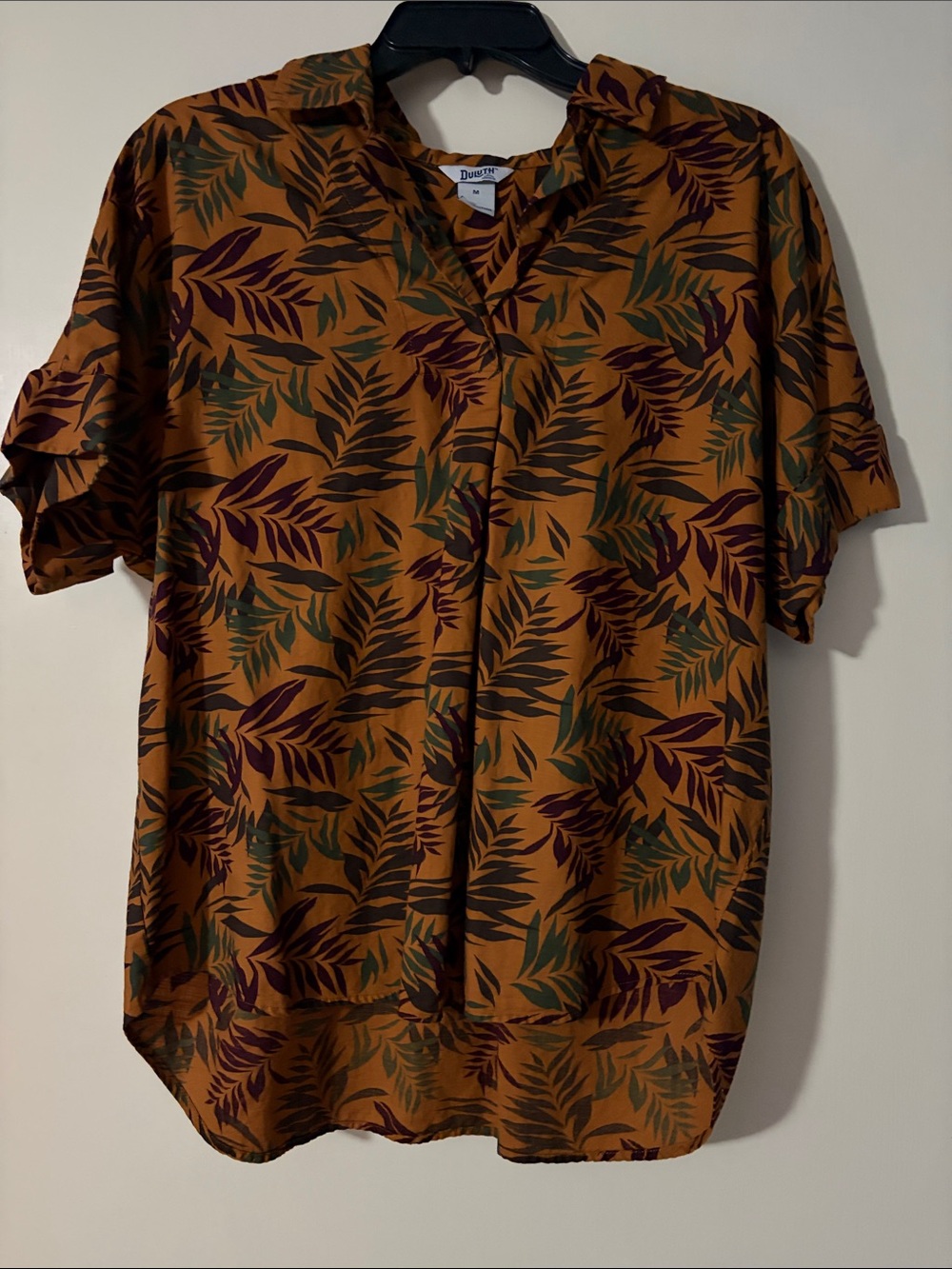 Duluth Trading Co Mustard Leaf-Print Short Sleeve